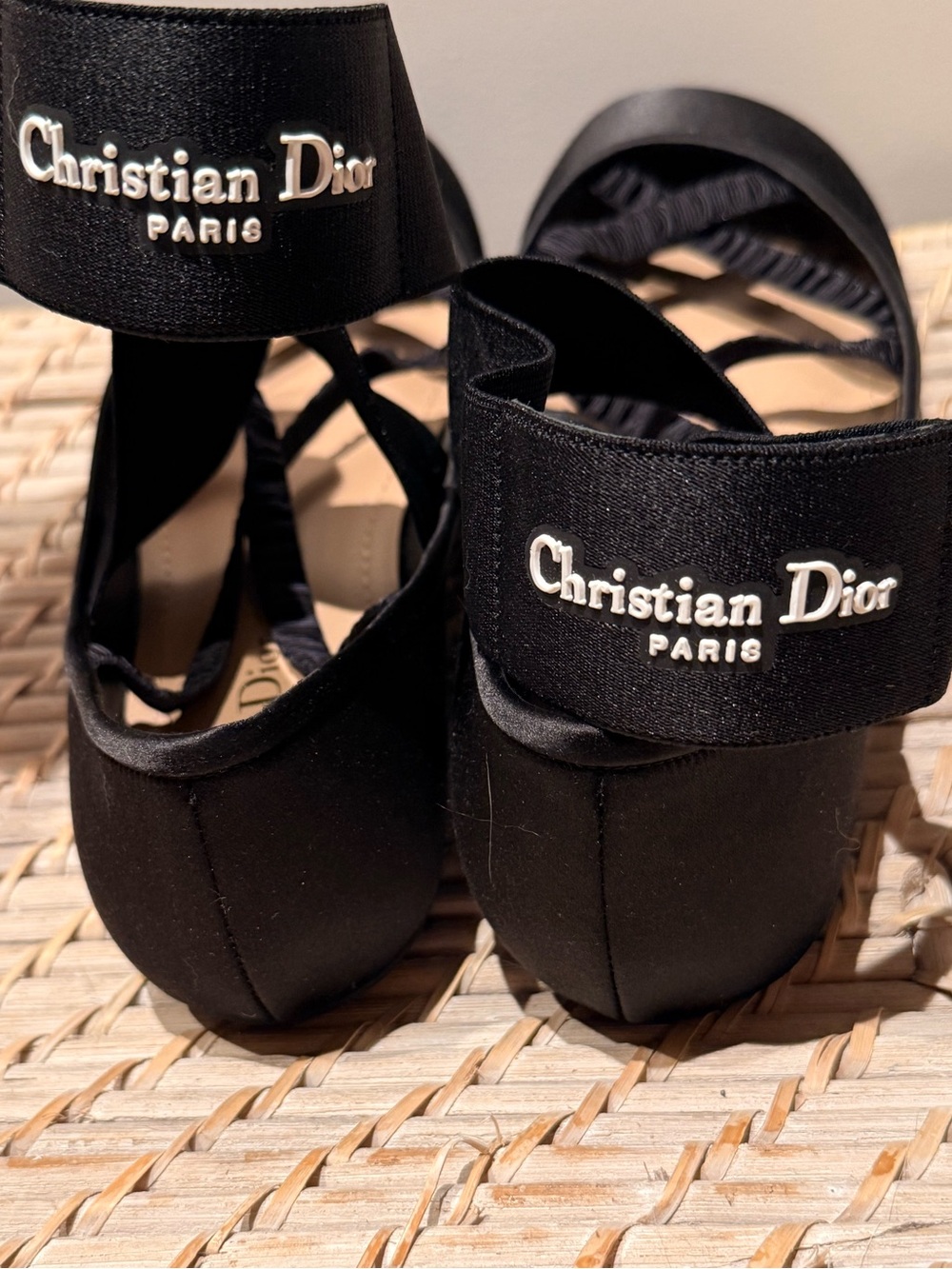 Authentic Christian Dior Black Satin D-Connect Ballet Flats 38.5